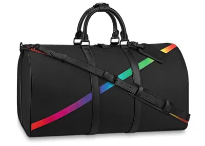 Pre-owned Louis Vuitton Men's  Keepall Bandouliere Taiga 50 In Black/rainbow