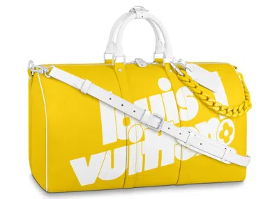 Pre-owned Louis Vuitton Men's  Keepall Bandouliere With Acetate Chain 55 Monogram In Yellow