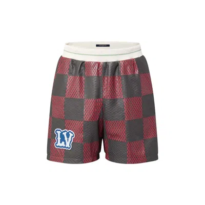 Pre-owned Louis Vuitton Men's  Leather Intarsia Damier Rugby Shorts In Bright Red