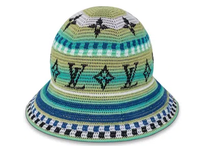 Pre-owned Louis Vuitton Men's  Lv Crochet Stripes Straw Hat In Blue
