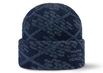 Pre-owned Louis Vuitton Men's  Lv Crush Damier Argyle Beanie In Bleu Denim