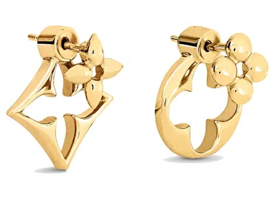 Pre-owned Louis Vuitton Men's  Lv Flowergram Earrings In Gold