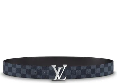 Pre-owned Louis Vuitton Men's  Lv Initiales Reversible Belt Damier Cobalt 40mm In Blue/black