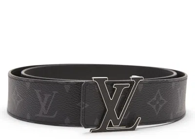 Pre-owned Louis Vuitton Men's  Lv Initiales Reversible Belt Monogram Eclipse Taiga 40mm In Black