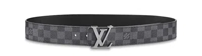 Pre-owned Louis Vuitton Men's  Lv Initiales Silver Buckle Reversible Belt Damier Graphite 40mm In Black Lining