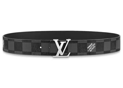 Pre-owned Louis Vuitton Men's  Lv Initials 40mm Reversible Belt Damier Graphite In Black
