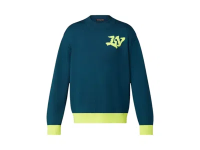 Pre-owned Louis Vuitton Men's  Lv Logo Signature Crewneck Sweatshirt Sweater In Green/yellow