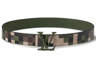Pre-owned Louis Vuitton Men's  Lv Mega Pixel 40mm Reversible Belt In Green Damoflage Damier