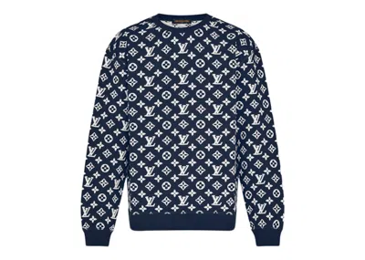 Pre-owned Louis Vuitton Men's  Lv Monogram Jacquard Crewneck Sweatshirt In Blue/white