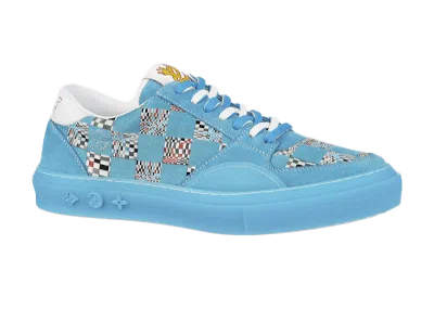 Pre-owned Louis Vuitton Men's  Lv Ollie Distorted Damier Ss21 Sneakers In Blue