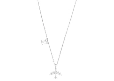 Pre-owned Louis Vuitton Men's  Lv Plane Necklace Monogram Flower In Silver