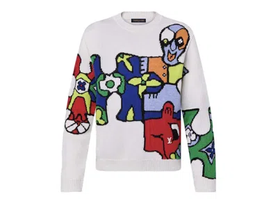 Pre-owned Louis Vuitton Men's  Lv Puzzle Jacquard Crewneck Sweatshirt In Milky White