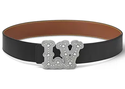 Pre-owned Louis Vuitton Men's  Lv Ranch Studs 40mm Reversible Belt In Black