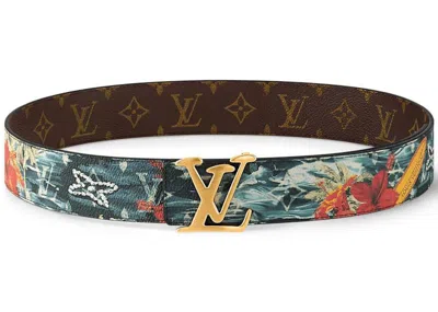 Pre-owned Louis Vuitton Men's  Lv Tag 40mm Reversible Belt In Blue