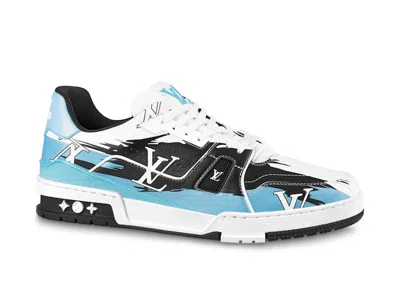Pre-owned Louis Vuitton Men's  Lv Trainer #54 Graphic Print Sneakers In White/black/blue