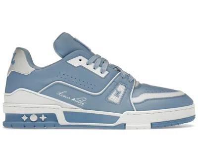 Pre-owned Louis Vuitton Men's  Lv Trainer #54 Sneakers In Light Blue/white