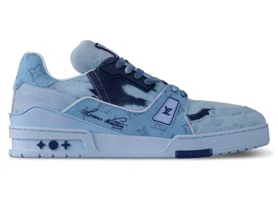 Pre-owned Louis Vuitton Men's  Lv Trainer Bleached Monogram Denim Sneakers In Blue