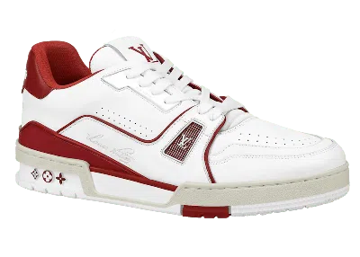 Pre-owned Louis Vuitton Men's  Lv Trainer Bordeaux Sneakers In White/red In Multi