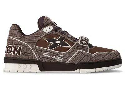 Pre-owned Louis Vuitton Men's  Lv Trainer Crocodile Sneakers In Mocha Brown