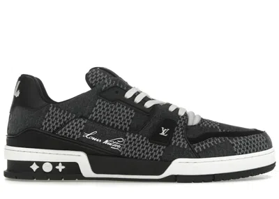 Pre-owned Louis Vuitton Men's  Lv Trainer Damier 3d Denim Sneakers In Black/grey/white