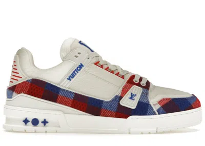 Pre-owned Louis Vuitton Men's  Lv Trainer Damier Sneakers In White/red/blue