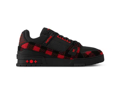 Pre-owned Louis Vuitton Men's  Lv Trainer Felt Sneakers In Black/red In Multi