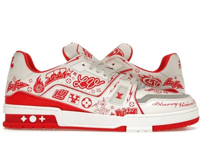 Pre-owned Louis Vuitton Men's  Lv Trainer Graffiti Sneakers In White/red
