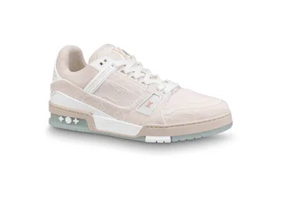 Pre-owned Louis Vuitton Men's  Lv Trainer Monogram Demin Sneakers In Beige/white