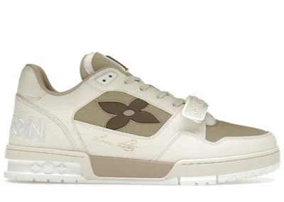 Pre-owned Louis Vuitton Men's  Lv Trainer Monogram Flower Sneakers In Beige/brown