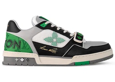 Pre-owned Louis Vuitton Men's  Lv Trainer Monogram Strap Sneakers In Black/white/green
