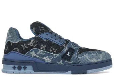 Pre-owned Louis Vuitton Men's  Lv Trainer Patchwork Monogram Denim Sneakers In Blue