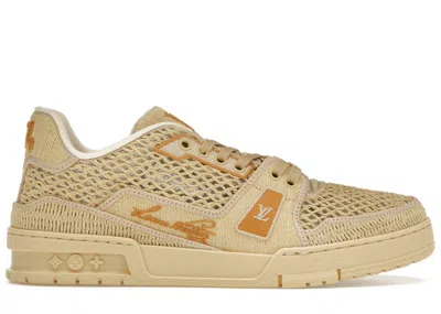 Pre-owned Louis Vuitton Men's  Lv Trainer Raffia Sneakers In Beige/white