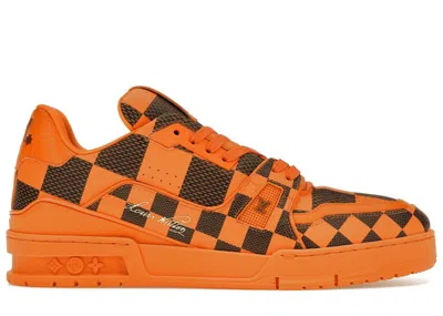 Pre-owned Louis Vuitton Men's  Lv Trainer Sneaker Damier Pop Sneakers In Orange