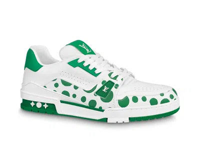 Pre-owned Louis Vuitton Men's  Lv Trainer Yayoi Kusama Sneakers In Green/white In Multi