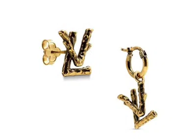 Pre-owned Louis Vuitton Men's  Lv Twig Earrings In Gold