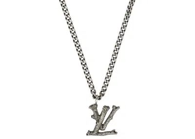 Pre-owned Louis Vuitton Men's  Lv Wood Necklace In Aged Silver
