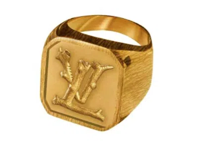 Pre-owned Louis Vuitton Men's  Lv Wood Ring In Aged Gold