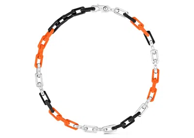 Pre-owned Louis Vuitton Men's  Monogram Chain Necklace In Silver/orange