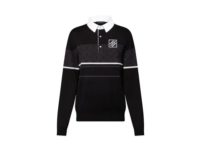 Pre-owned Louis Vuitton Men's  Monogram Jacquard Longsleeved Polo Shirt In Washed Black