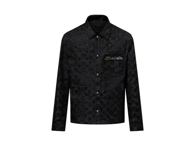 Pre-owned Louis Vuitton Men's  Monogram Moire Jacquard Silk Overshirt In Black