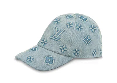 Pre-owned Louis Vuitton Men's  Monogram Washed Denim Cap In Blue Denim