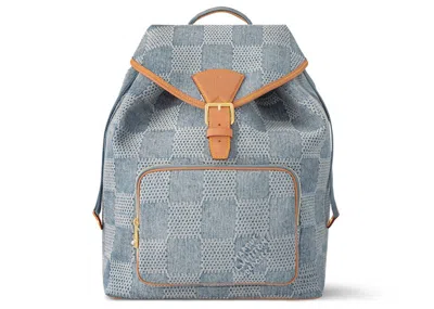 Pre-owned Louis Vuitton Men's  Montsouris Backpack Damier Denim 3d In Blue Denim