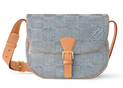 Pre-owned Louis Vuitton Men's  Montsouris Messenger Mm Damier Denim 3d In Blue Denim
