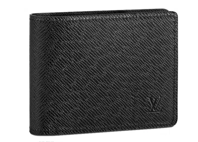Pre-owned Louis Vuitton Men's  Ple Wallet (3 Card Slot) Taiga In Black