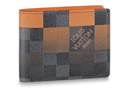 Pre-owned Louis Vuitton Men's  Ple Wallet Damier Graphite Giant (3 Card Slot) In Orange