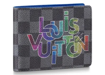 Pre-owned Louis Vuitton Men's  Ple Wallet Damier Graphite Link In Bleu Clair
