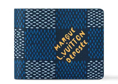Pre-owned Louis Vuitton Men's  Ple Wallet Damier In Heritage Blue