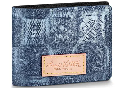Pre-owned Louis Vuitton Men's  Ple Wallet Damier Salt In Marine In Blue