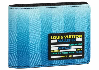 Pre-owned Louis Vuitton Men's  Ple Wallet Damier Stripes In Gradient Blue