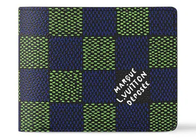Pre-owned Louis Vuitton Men's  Ple Wallet In Damier Heritage Blue Green